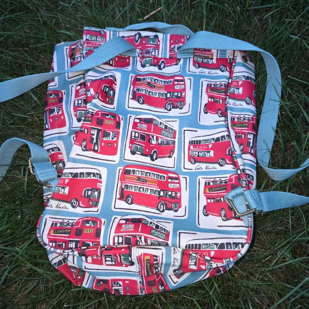 Cath Kids London Red Double Decker Bus Coated Canvas Backpack Rucksack Blue vtg